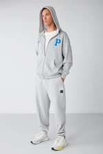GRIMELANGE Rowan Men's Decorative Labeled Ribbed Front, Soft Fleece Sweatpants with Elastic Legs