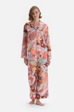 Dagi Mixed Sizes Printed Shirt Collar Woven Pajamas Set