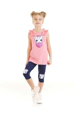 Denokids Kitten Girls Pink T-shirt, Navy Blue Leggings, Summer Suit. Denokids Kitten Girls Pink T-shirt, Navy Blue Leggings, Summer Suit.