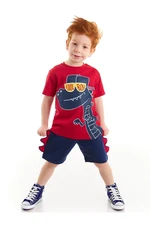 Denokids Cool Dinosaur Boys Child Red T-shirt Navy Blue Shorts Set