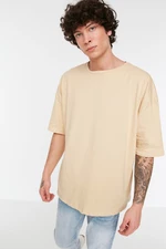 Trendyol Beige Men's Basic 100% Cotton Crew Neck Oversize Short Sleeve T-Shirt