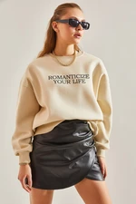 Bianco Lucci Women's Text Printed Three Thread Raised Sweatshirt