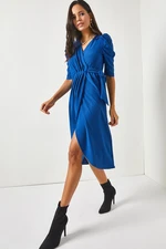 Olalook Women's Indigo Double Breasted Skirt, Wrapped Belted Dress