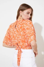 Trendyol Multi Color Crop Back Detail High Neck Chiffon Woven Blouse