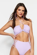 Trendyol Lilac Strapless Tie-Up Bikini Top