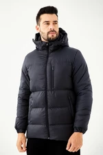 River Club Men's Navy Blue Fibrous Hooded Water And Windproof Puffer Winter Coat