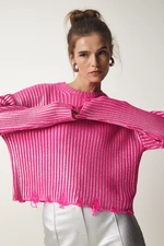 Happiness İstanbul Women's Pink Ripped Detail Shiny Knitwear Sweater