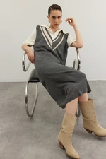 Trendyol Anthracite Maxi Sweater Color Block Dress