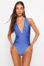 Trendyol Saks Deep Decollete Draped Swimsuit