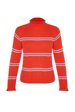 Trendyol Orange Striped Stand Up Knitwear Sweater