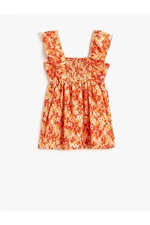 Koton Floral Dress with Thick Straps, Gippes and Detailed Ruffles.
