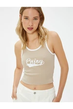 Koton Corduroy Athlete Slogan Printed Piping Detailed Cotton U-Neck