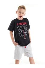 Mushi I Win Boys Kids Black T-shirt Gray Shorts Set