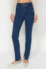 Trendyol Dark Blue Slit High Waist Long Skinny Jeans