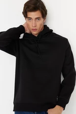 Trendyol Black Men's Regular/Regular Cut Hoodie with Appliques and Labels, Fleece Internal Sweatshirt