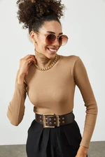XHAN Women's Beige Turtleneck Camisole Blouse
