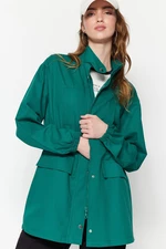 Trendyol Dark Green Weave Zipper and Snap Snap Fastener Jacket with a Drawstring Waist