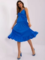 Tmavě modré midi šaty s volánem od OCH BELLA