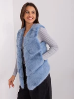 Blue Asymmetrical Fur Vest