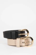 DEFACTO Woman Oval Buckle Faux Leather Dual Classic Belt