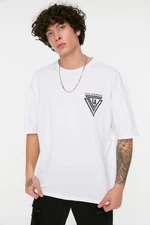 Trendyol Men's White Oversize Crew Neck Short Sleeve City Printed 100% Cotton T-Shirt