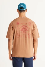 AC&Co / Altınyıldız Classics Men's Mink Oversized Loose Fit, Crew Neck 100% Cotton Printed T-Shirt.