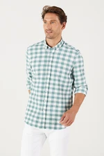 AC&Co / Altınyıldız Classics Men's White-green Slim Fit Slim Fit Button-down Collar Check Shirt