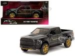 2017 Ford F-150 Raptor Pickup Truck Black Metallic with Gold Stripes "Pink Slips" Series 1/32 Diecast Model Car by Jada