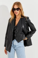 Cool & Sexy Women's Black Faux Leather Lined Jacket