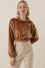 Bigdart 55392 Velvet Crop Top - Biscuit