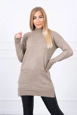 Sweater with stand-up collar dark beige
