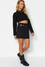 Trendyol Black Belted Mini Woven Skirt with Pocket Detail