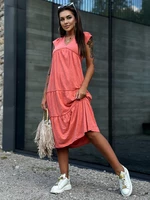 Coral dress with frills and neckline in V MAYFLIES