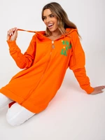 Long orange and green cotton sweatshirt with zipper