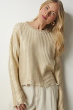 Happiness İstanbul Women's Metallic Yellow Ripped Detailed Shiny Knitwear Sweater