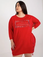 Red plus size sweatshirt dress with inscription