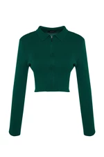 Trendyol Emerald Green Crop Zip Pletený svetr