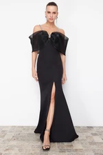 Trendyol Black Stone Printed Woven Long Evening Dress