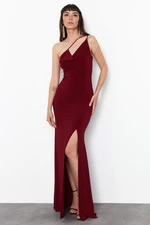 Trendyol Burgundy Strap Detailed Knitted Long Elegant Evening Dress