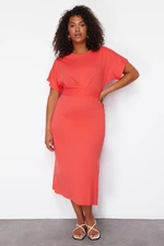 Trendyol Curve Red Straight Cut and Slit Knitted Dress with Tie Detail