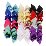 Nishine 12 Colors Ribbon Sequin Bow Clip New Baby Girls Bowknot Hairpins Boutique Hair Accessories Photography Props