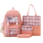School Bags Set Travel Aesthetic Backpack 4pcs School Bag Set With Bunny Pendant Holds Books Pens Snacks Toys Water Bottles