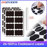 26-50pcs/Set Waterproof Chalkboard Labels Spice Sticker for Craft Household Kitchen Jars Blackboard Stickers with White Pen