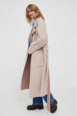 Obojstranný vlnený kabát Calvin Klein ružová farba, prechodný, bez zapínania