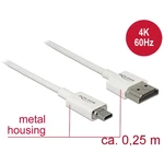 Delock HDMI prepojovací kábel #####HDMI-A Stecker, #####HDMI-Micro-D Stecker 0.25 m biela 85147 pozlátené kontakty #####
