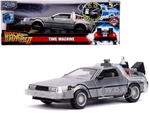 DeLorean Brushed Metal Time Machine with Lights (Flying Version) "Back to the Future Part II" (1989) Movie "Hollywood Rides" Series 1/24 Diecast Mode
