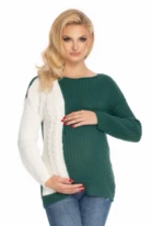Be MaaMaa Těhotenský svetr, pletený vzor - zelená/bílá, vel. UNI
