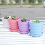 Plastic Thread Flower Pot With Tray Garden Plants Flower Pots