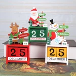Christmas Advent Countdown Calendar Wooden Santa Claus Snowman Reindeer Pattern With Painted Blocks Holiday Home Decorat