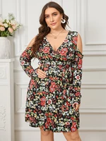 Plus Size Floral Print Belt Design Dress